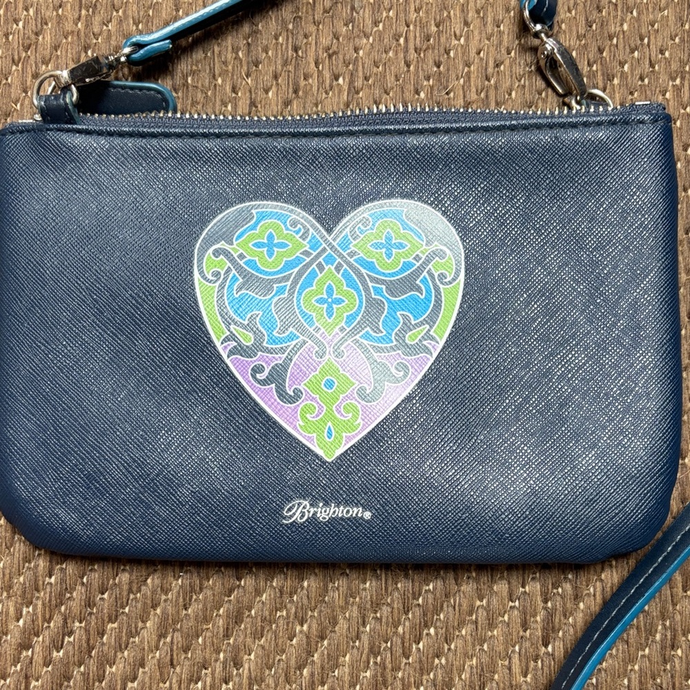 Brighton Blue Clutch with Colorful Heart Design